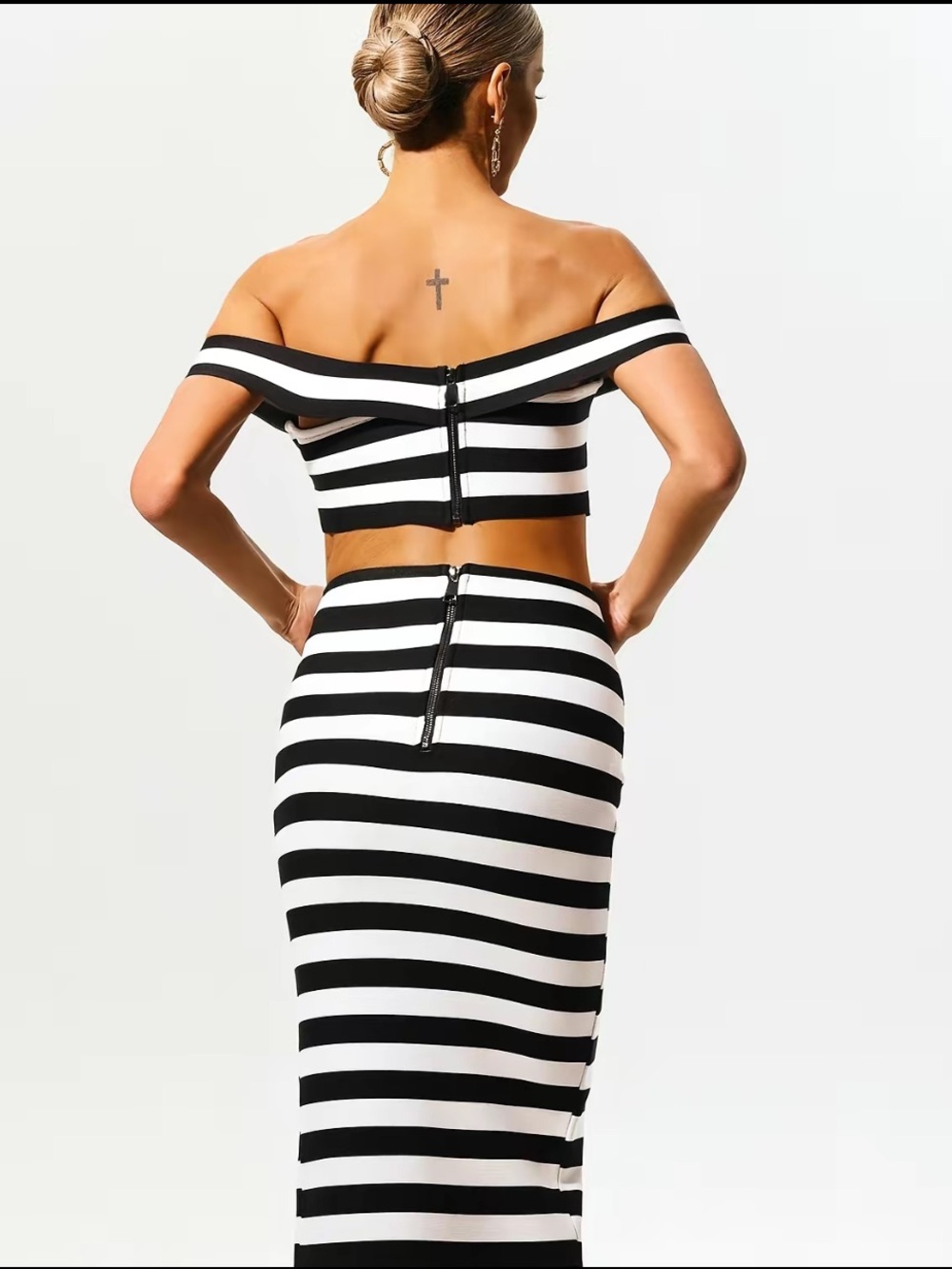 BellaBarnett Martha Off-the-Shoulder Hollow Out Slit Bandage Midi Two-Piece Set - Picture 2 of 4